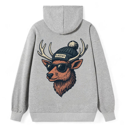 Flagstaff Elk wearing Flagstaff beanie with pom pom and wayfarer - Classic Pullover Hoodie - Grey