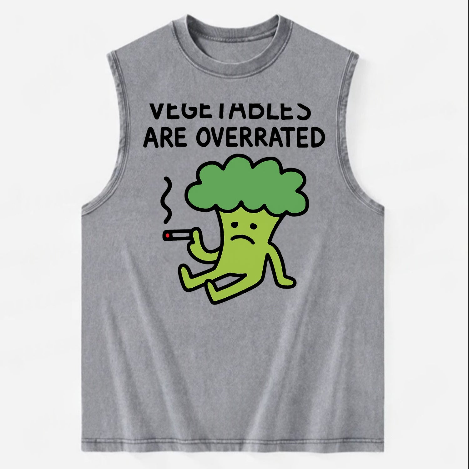VEGETABLES ARE OVERRATED | Rebellious broccoli smoking - Vintage Washed Tank - Grey