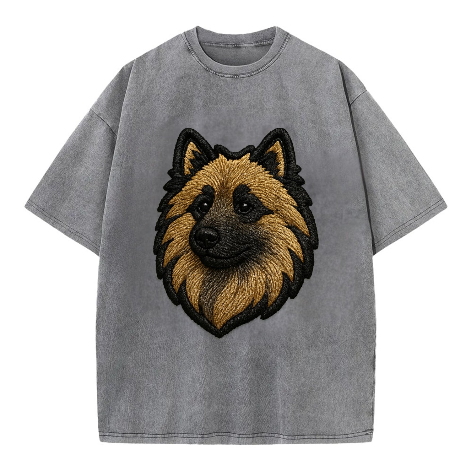 Keeshond - Contemporary spitz logo with - Vintage T-shirt - Grey