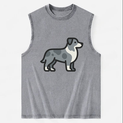 Australian Shepherd - Blue merle flat side profile - Vintage Washed Tank - Grey