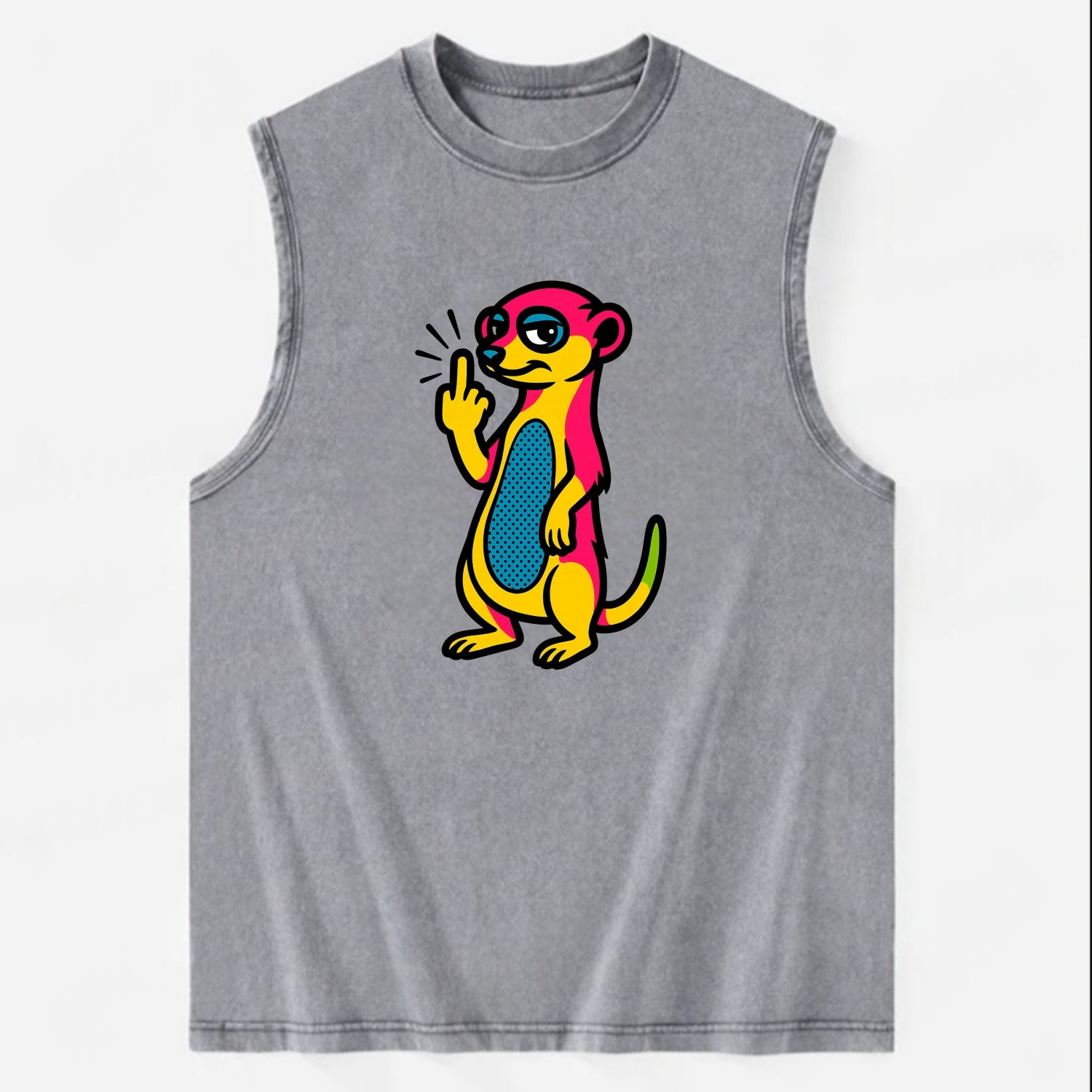 cute meerkat standing guard on hind legs, one front paw raised in sassy salute - Vintage Washed Tank - Grey