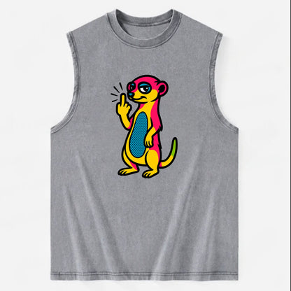 cute meerkat standing guard on hind legs, one front paw raised in sassy salute - Vintage Washed Tank - Grey
