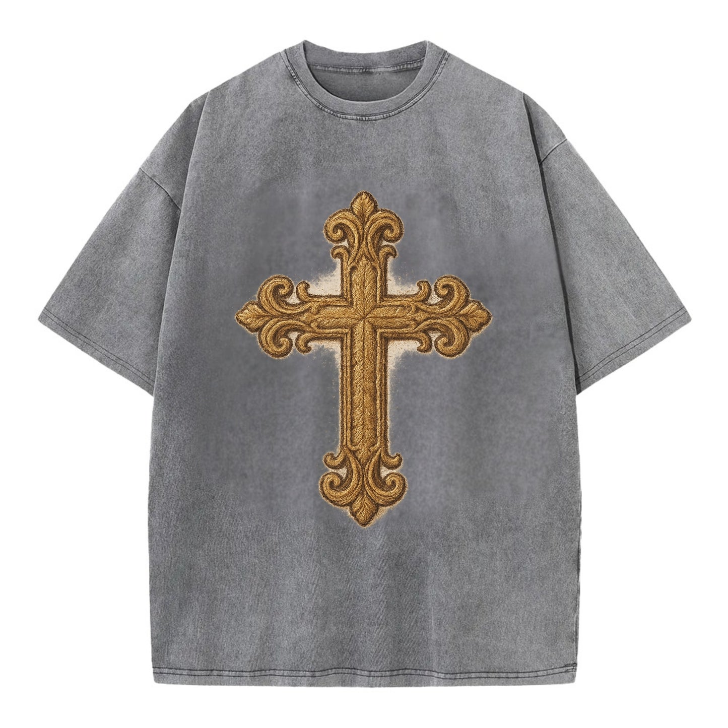 Baroque Cross  - Vintage T-shirt - Grey
