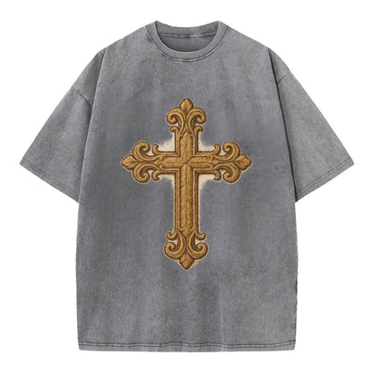 Baroque Cross  - Vintage T-shirt - Grey