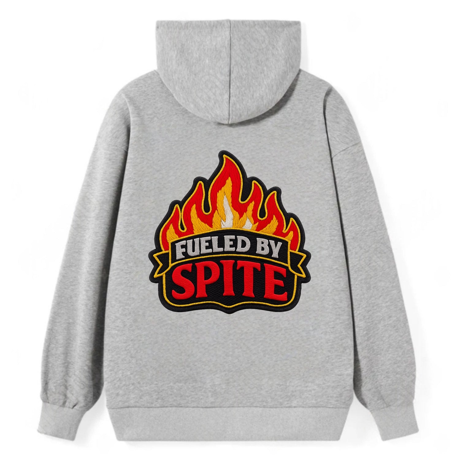 FUELED BY SPITE - fire with text in black and red , petty motivation - Classic Pullover Hoodie - Grey