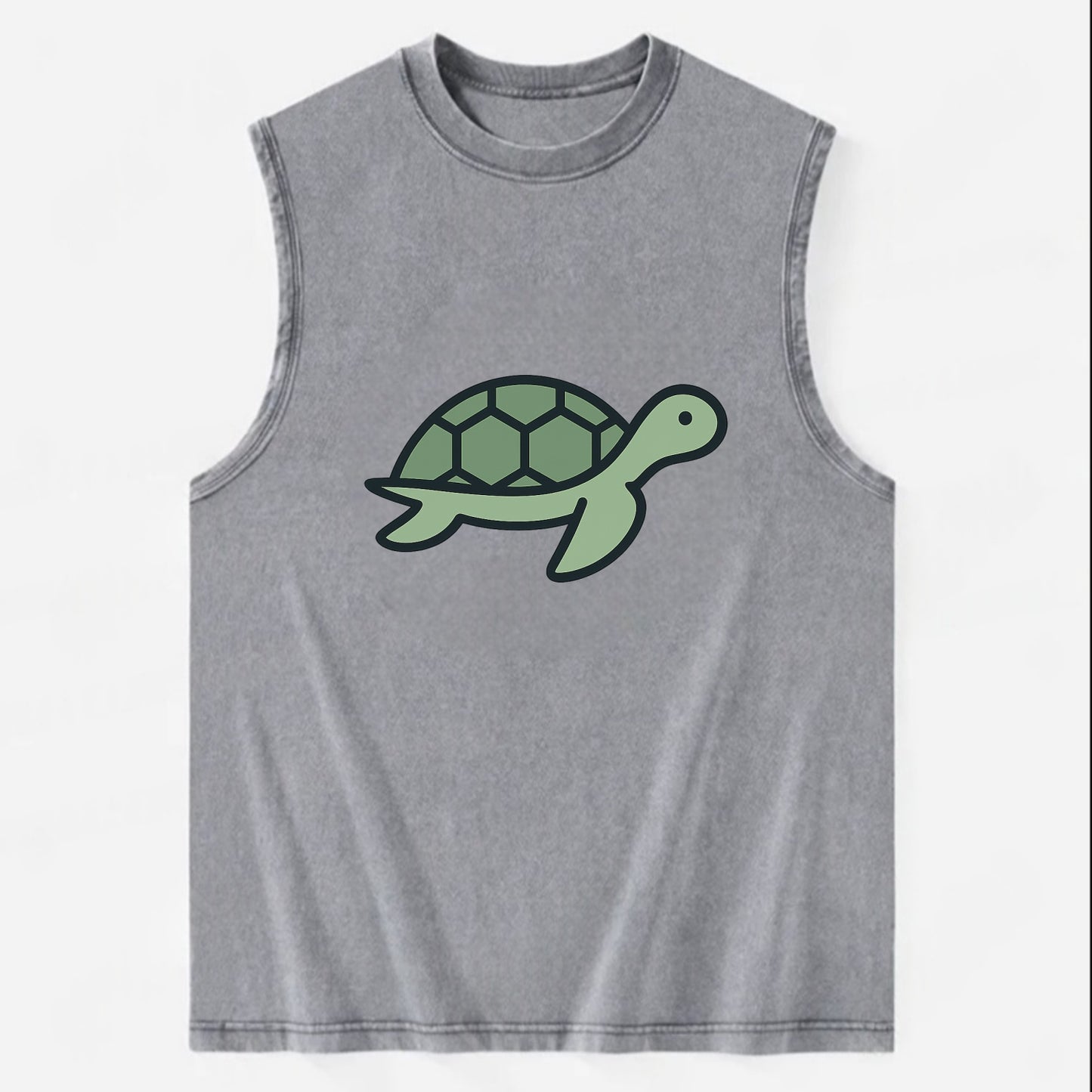 Sea Turtle - Green with shell pattern flat side profile - Vintage Washed Tank - Grey