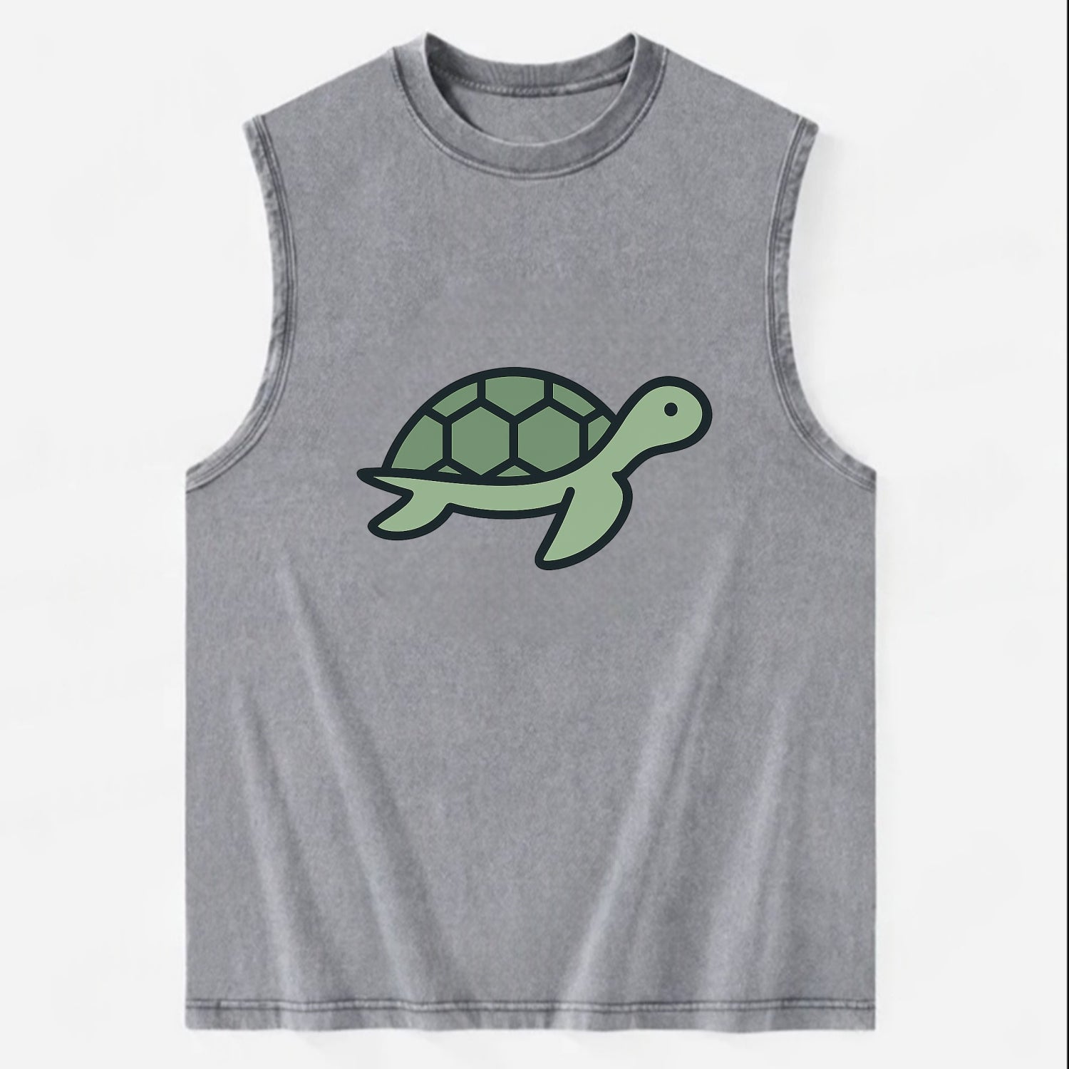 Sea Turtle - Green with shell pattern flat side profile - Vintage Washed Tank - Grey