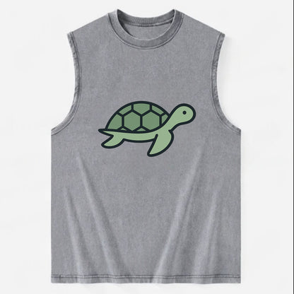 Sea Turtle - Green with shell pattern flat side profile - Vintage Washed Tank - Grey