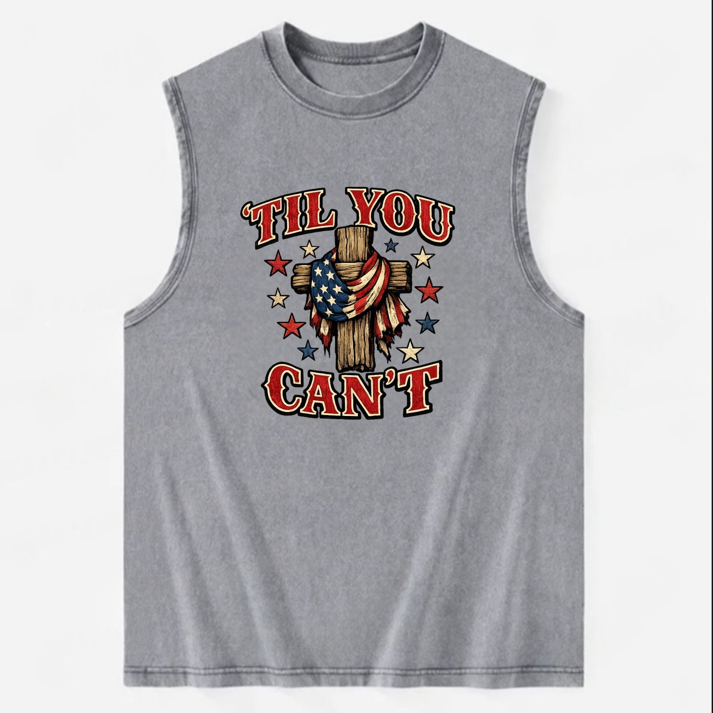 Til You Cant - Flag Cross - Vintage Washed Tank - Grey