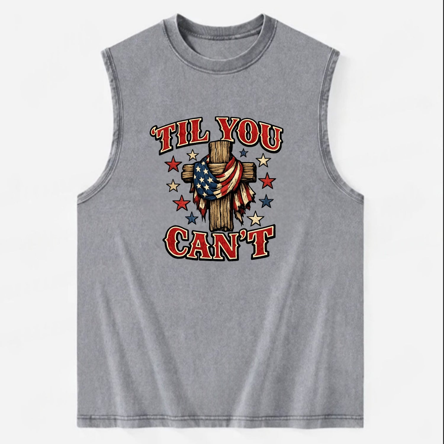 Til You Cant - Flag Cross - Vintage Washed Tank - Grey