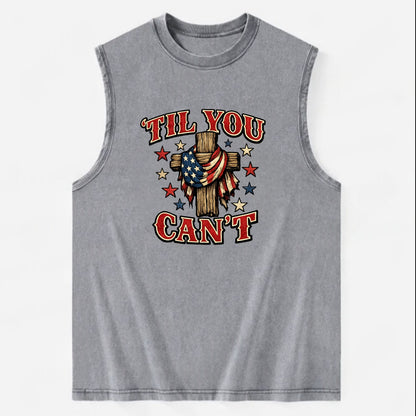 Til You Cant - Flag Cross - Vintage Washed Tank - Grey