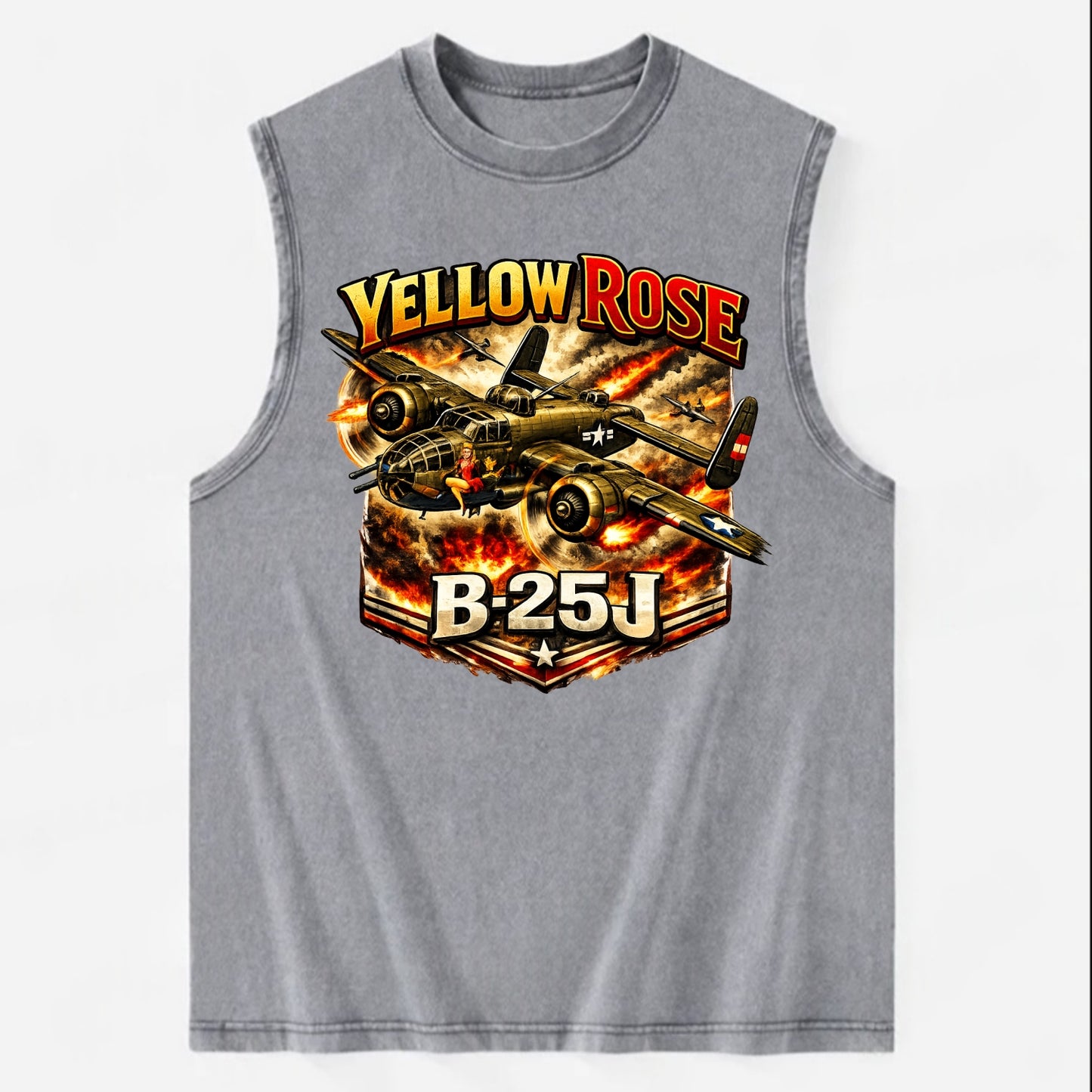 B 25j Yellow Rose - Vintage Washed Tank - Grey