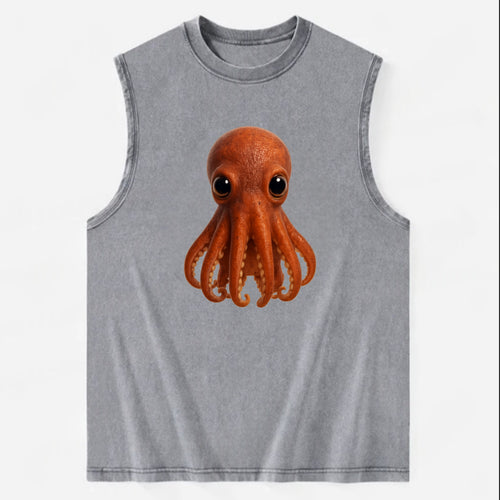 Baby Giant Pacific Octopus - reddish, smaller tentacles, expressive eyes, - Vintage Washed Tank