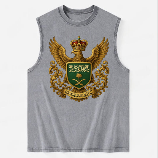 Saudi Arabia Heritage Badge  - Vintage Washed Tank - Grey