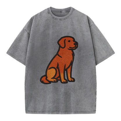 Nova Scotia Duck Tolling Retriever - Red embroidered pose - Vintage T-shirt - Grey
