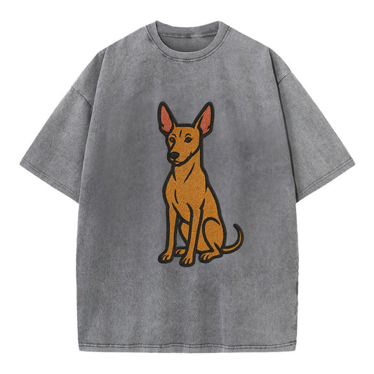 Pharaoh Hound - Tan colored embroidered pose - Vintage T-shirt - Grey