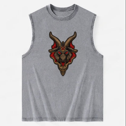 BAPHOMET HEAD - goat head symbol in black and red , occult - Vintage Washed Tank - Grey
