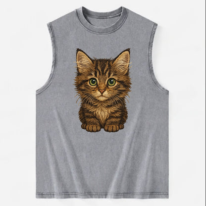 Baby Maine Coon Kitten - large fluffy tabby, tufted ears, big green eyes, - Vintage Washed Tank - Grey
