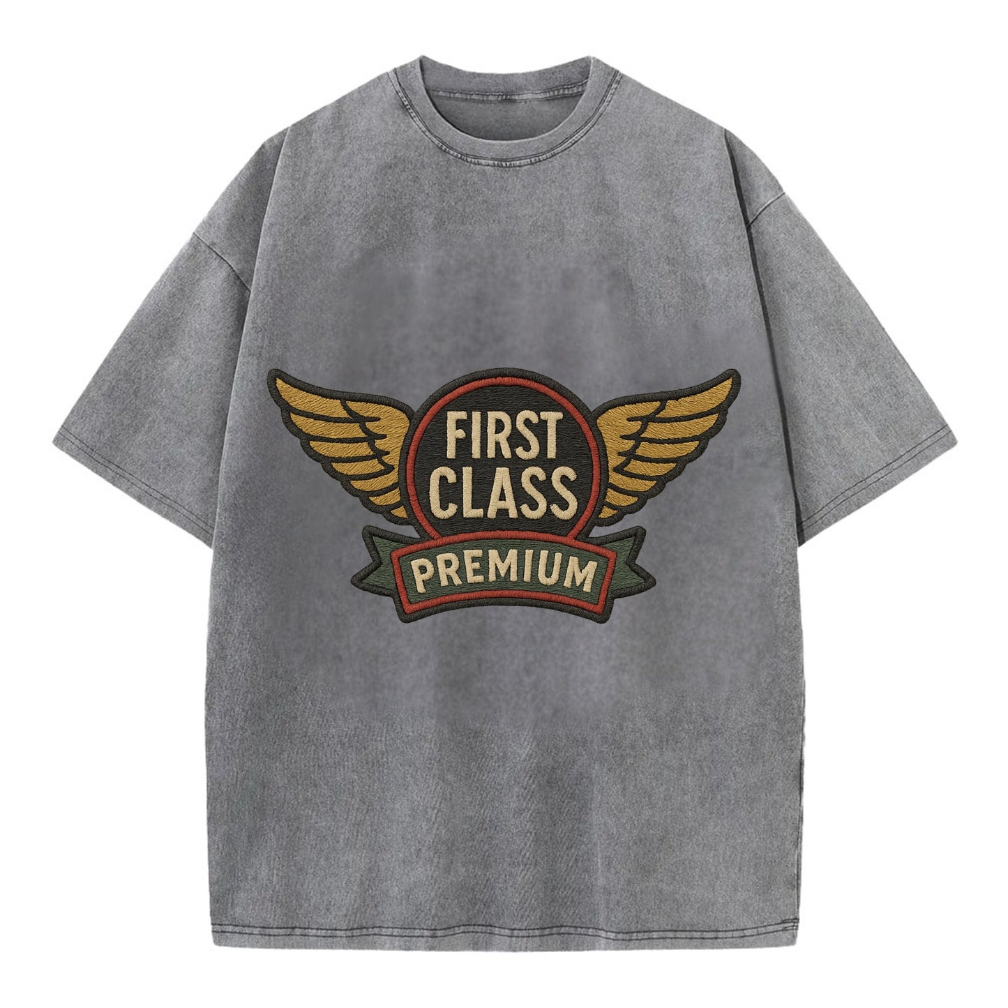 First Class Emblem  - Vintage T-shirt - Grey