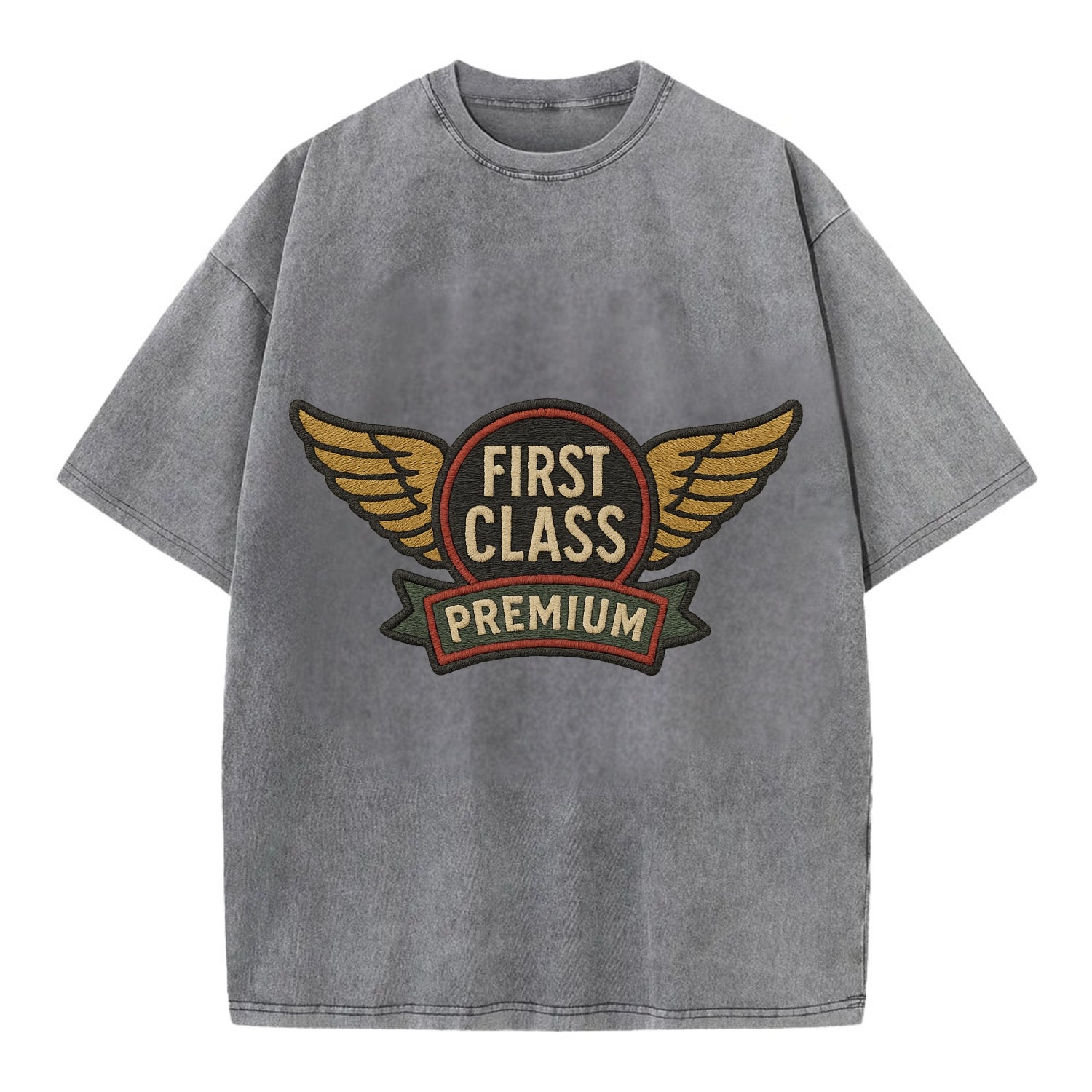 First Class Emblem  - Vintage T-shirt - Grey