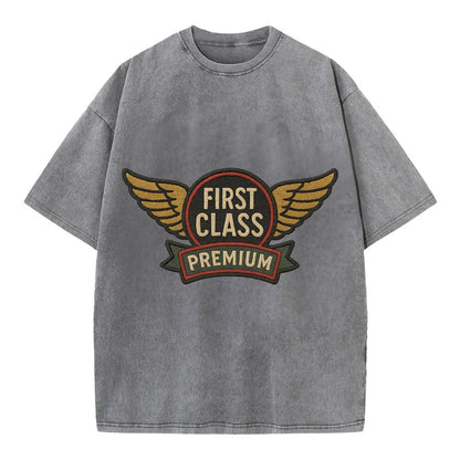First Class Emblem  - Vintage T-shirt - Grey