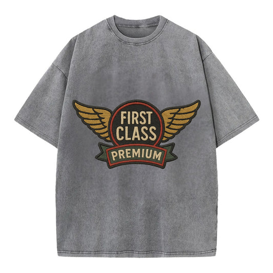 First Class Emblem  - Vintage T-shirt - Grey