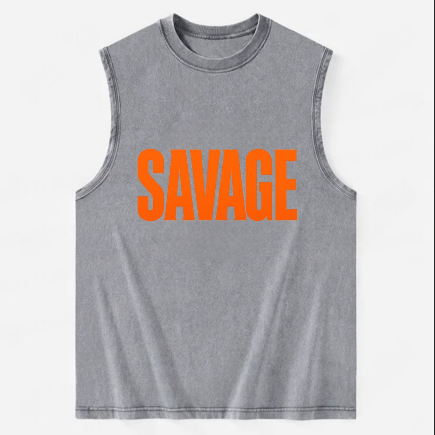 Bold typography design - "SAVAGE" - fierce attitude, taking no prisoners - Vintage Washed Tank - Grey