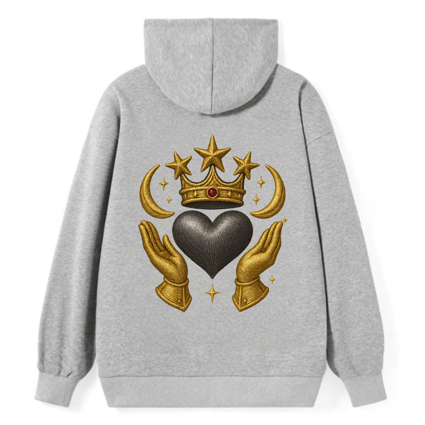 Sun goddess crown radiating golden rays over a midnight heart with - Classic Pullover Hoodie - Grey