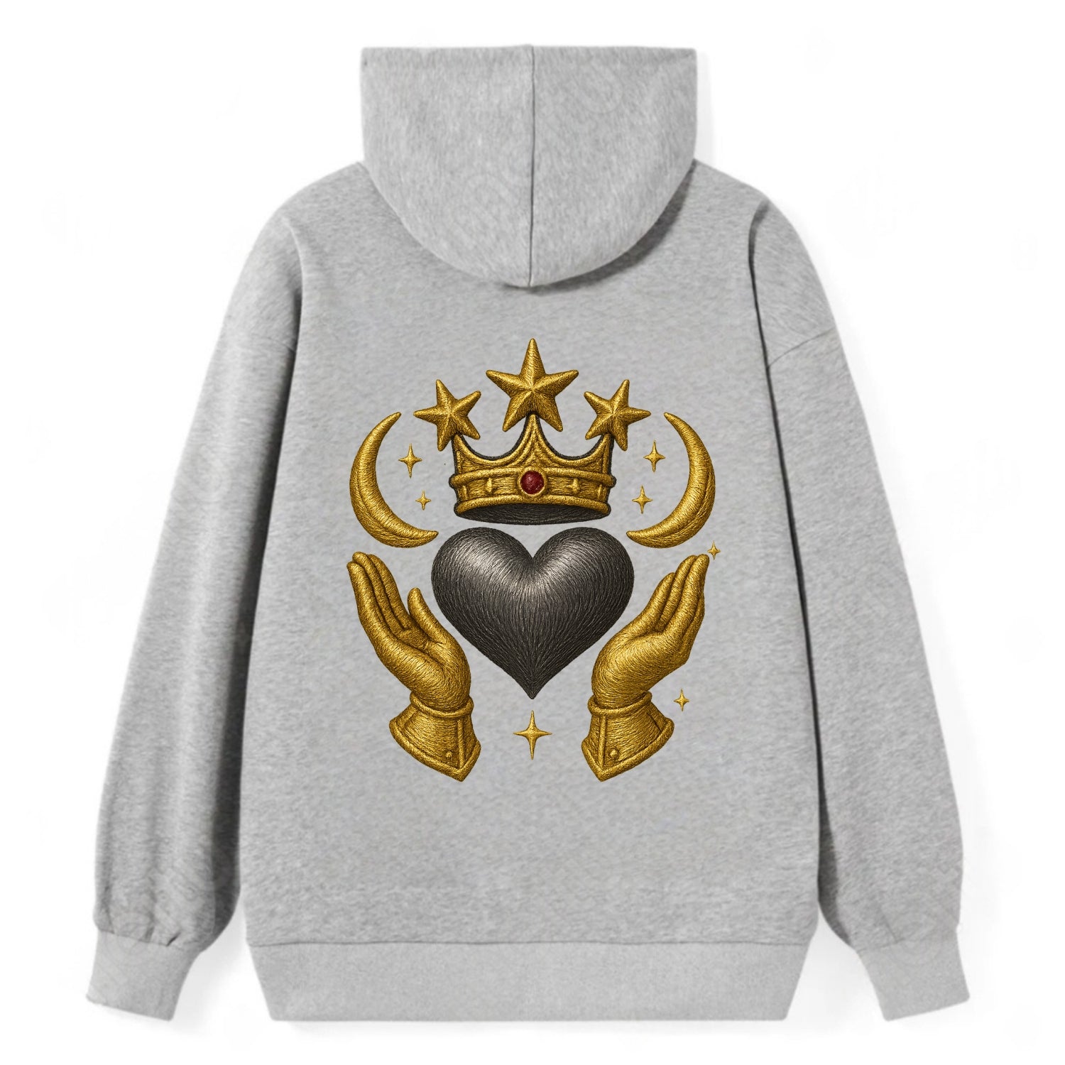 Sun goddess crown radiating golden rays over a midnight heart with - Classic Pullover Hoodie - Grey