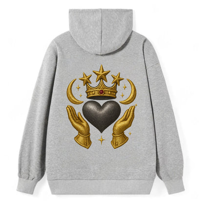 Sun goddess crown radiating golden rays over a midnight heart with - Classic Pullover Hoodie - Grey