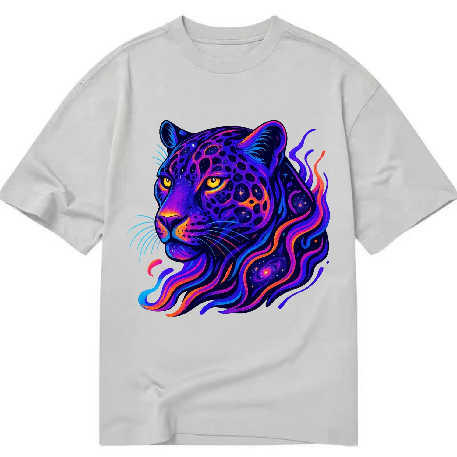Powerful jaguar with rosettes containing miniature galaxies, cosmic purple and - Classic T-shirt - Grey