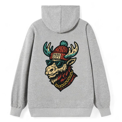 Park City Moose wearing Park City beanie with pom pom and wayfarer - Classic Pullover Hoodie - Grey
