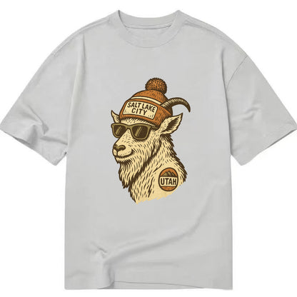 Utah Mountain Goat wearing Salt Lake City beanie with pom pom and wayfarer - Classic T-shirt - Grey