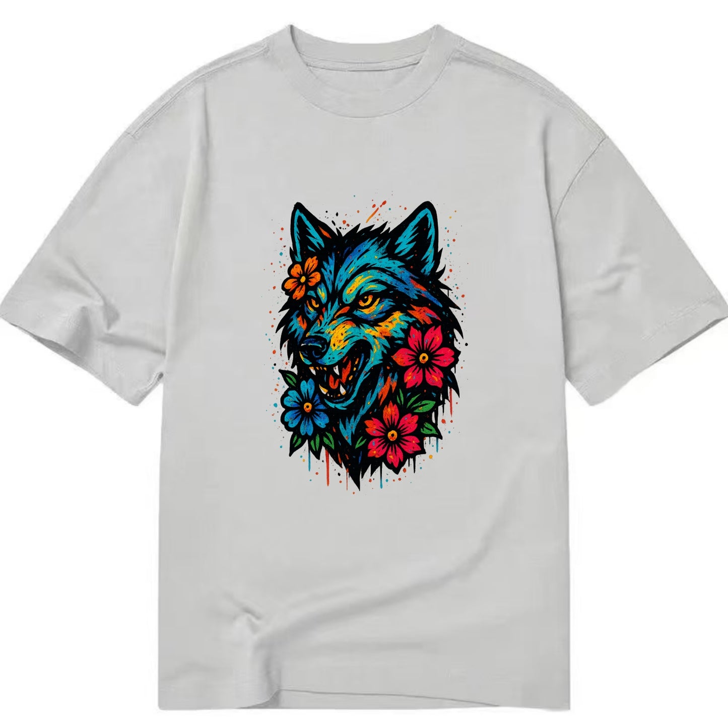 Floral Wolf Garden  - Classic T-shirt - Grey