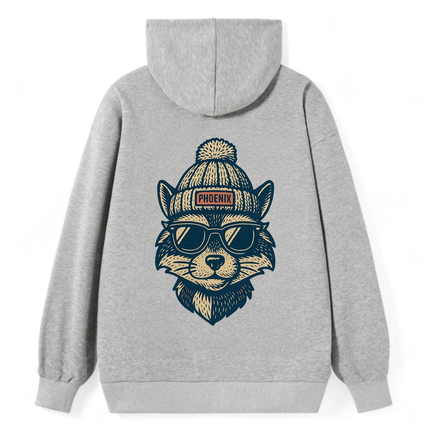 Arizona Ringtail wearing Phoenix beanie with pom pom and wayfarer - Classic Pullover Hoodie - Grey