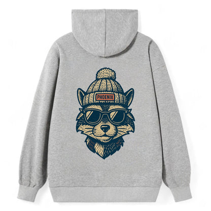 Arizona Ringtail wearing Phoenix beanie with pom pom and wayfarer - Classic Pullover Hoodie - Grey