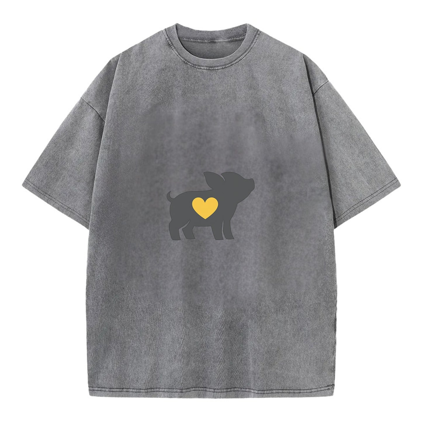 SMALL BUT BRAVE | Tiny piglet silhouette | Big heart within | Courage despite - Vintage T-shirt - Grey