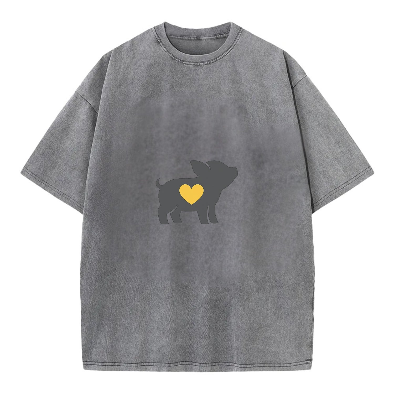 SMALL BUT BRAVE | Tiny piglet silhouette | Big heart within | Courage despite - Vintage T-shirt - Grey