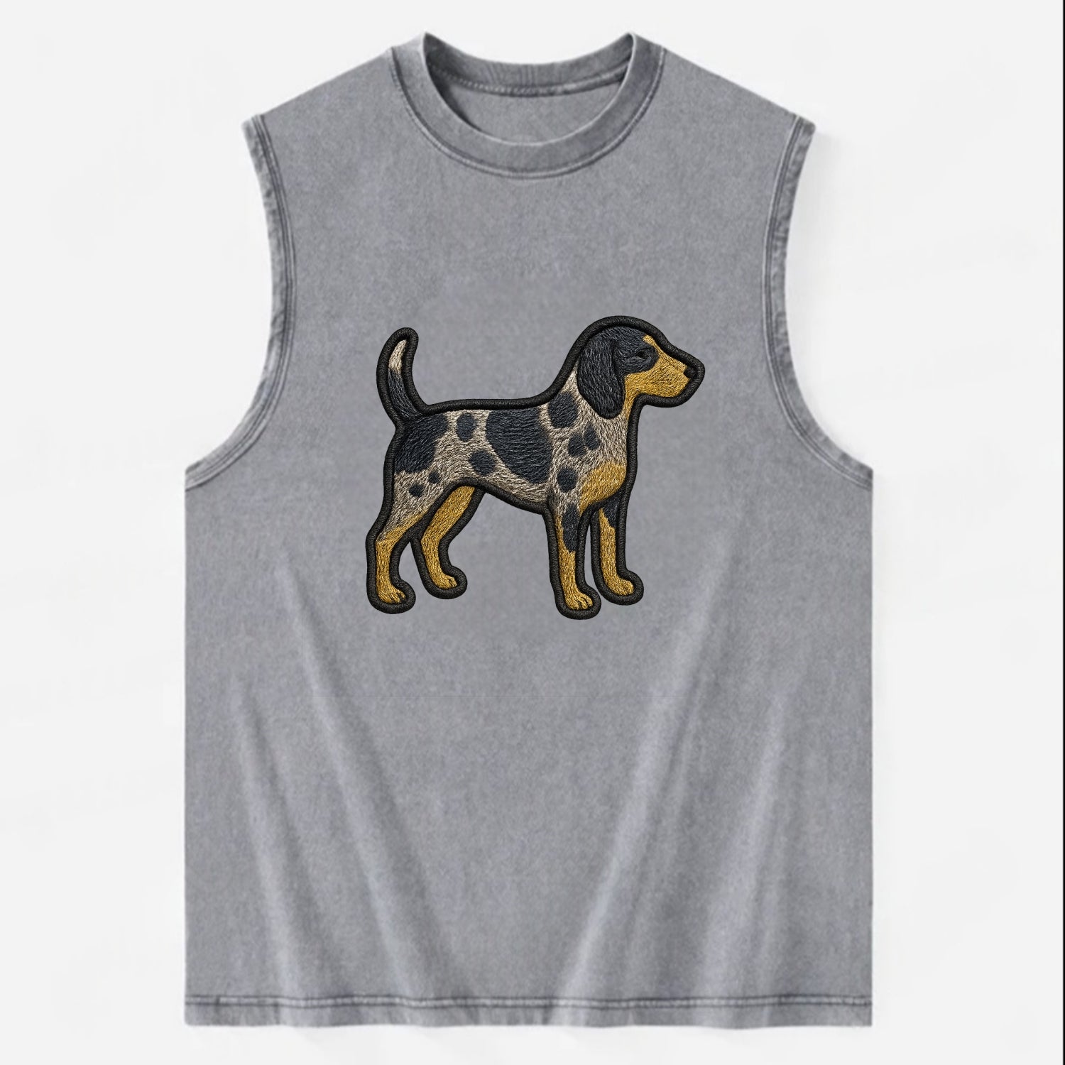Bluetick Coonhound - Trendy spotted hound logo with prominent black border - Vintage Washed Tank - Grey
