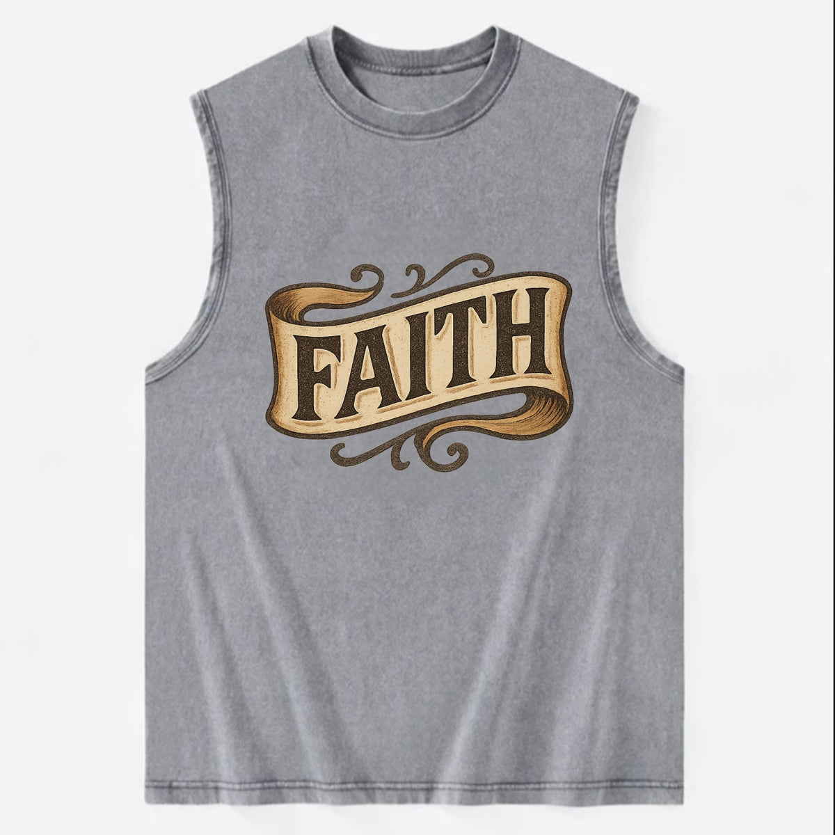 Bold typography design - "FAITH" - trust in the unseen, spiritual strength - Vintage Washed Tank - Grey