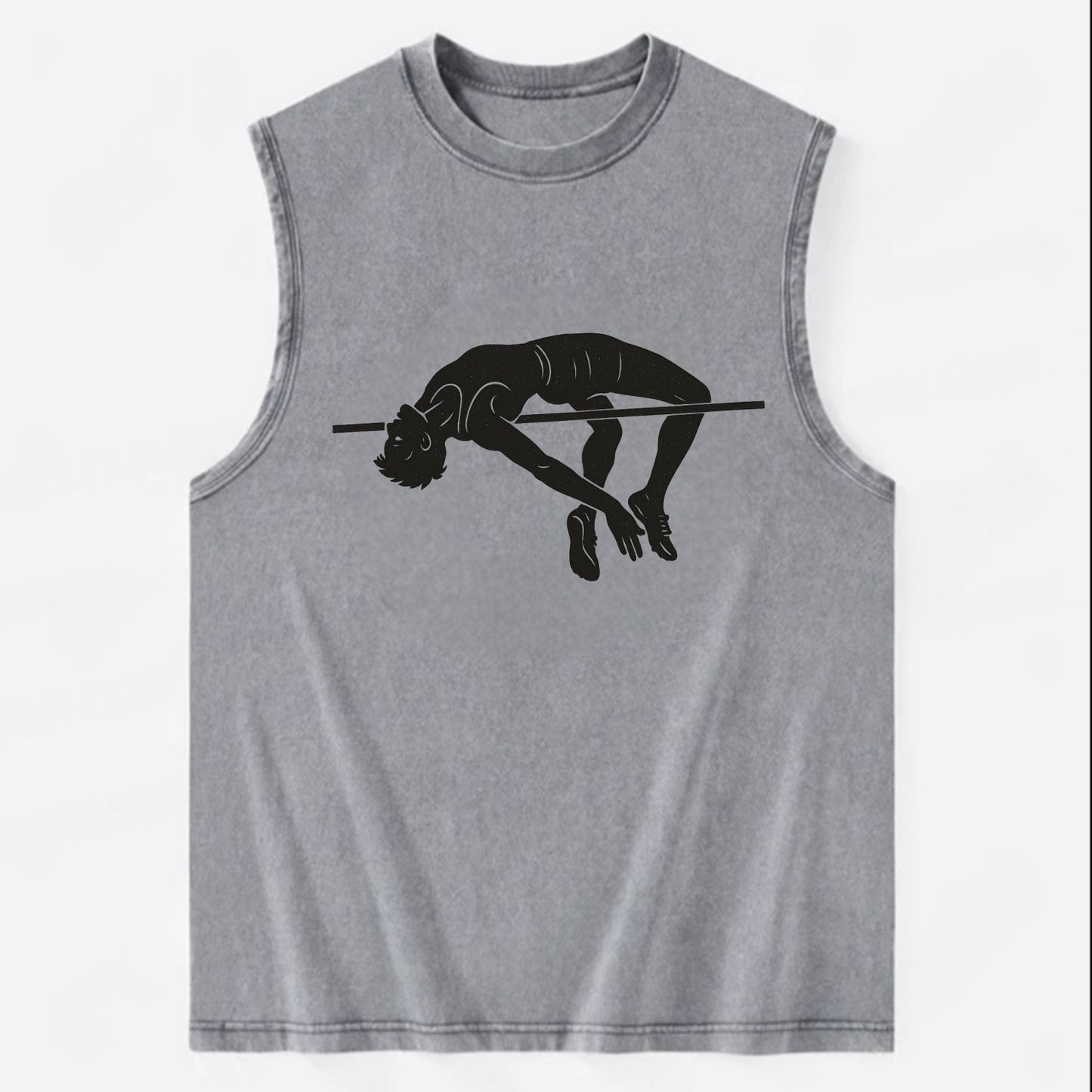 High jumper arching over bar - Vintage Washed Tank - Grey