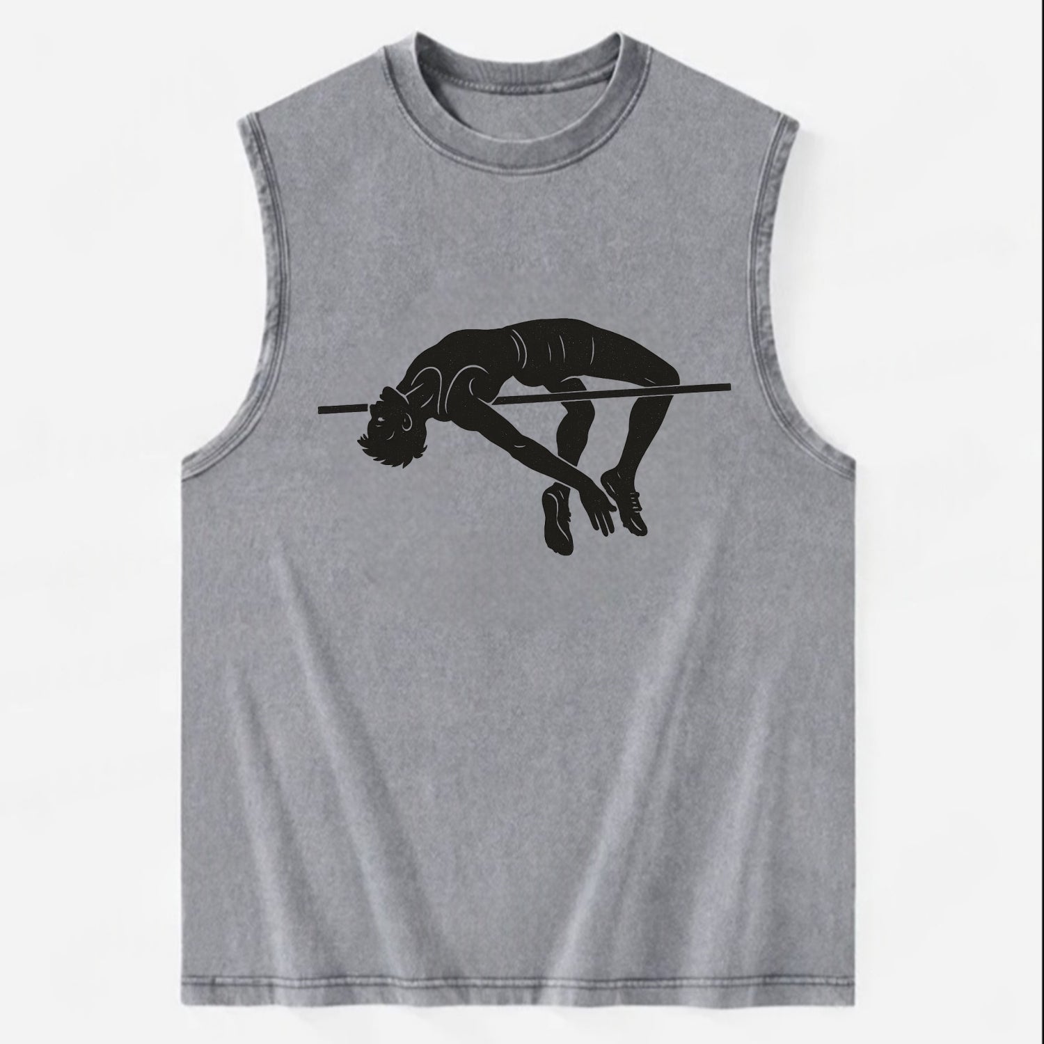 High jumper arching over bar - Vintage Washed Tank - Grey