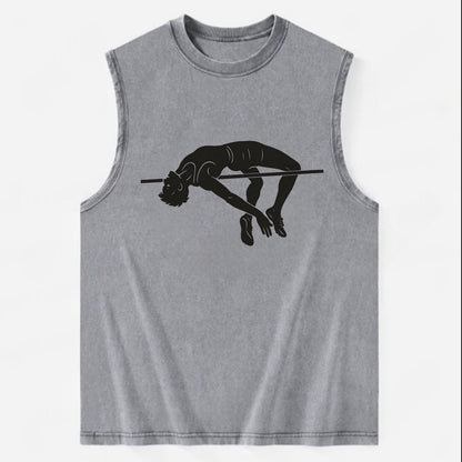 High jumper arching over bar - Vintage Washed Tank - Grey