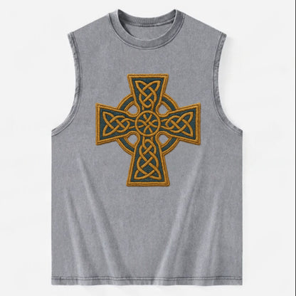Book Of Kells Cross - Vintage Washed Tank - Grey