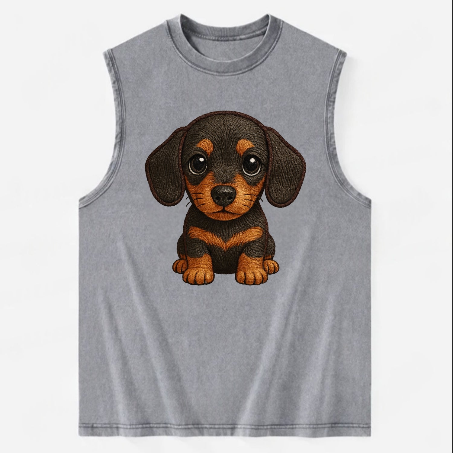 Baby Dachshund Puppy - long body, short legs, floppy ears, curious eyes, - Vintage Washed Tank - Grey