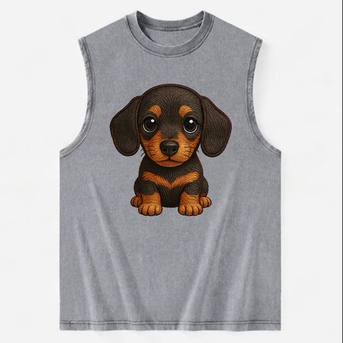 Baby Dachshund Puppy - long body, short legs, floppy ears, curious eyes, - Vintage Washed Tank