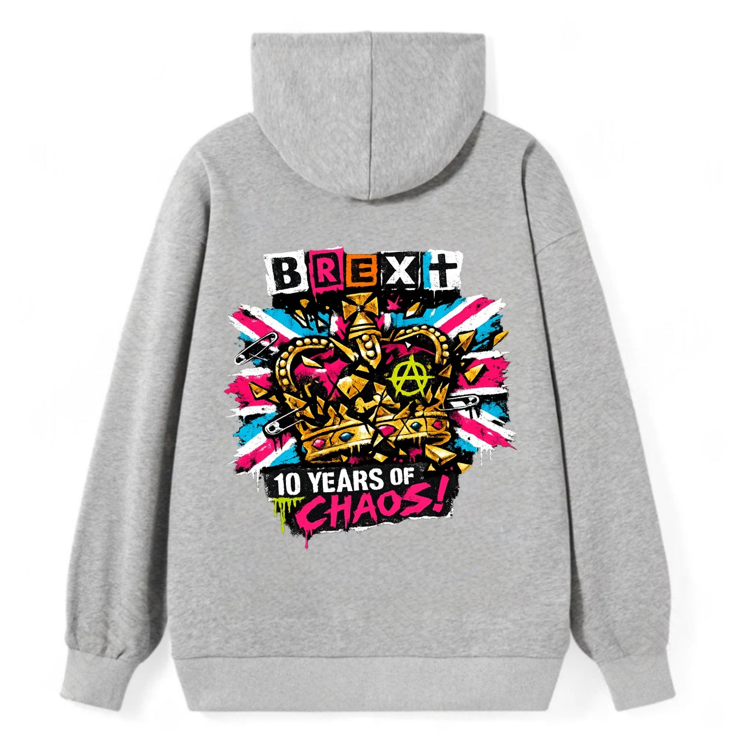BROKEN CROWN | Shattered British crown | Gold fragments scattered | Power - Classic Pullover Hoodie - Grey