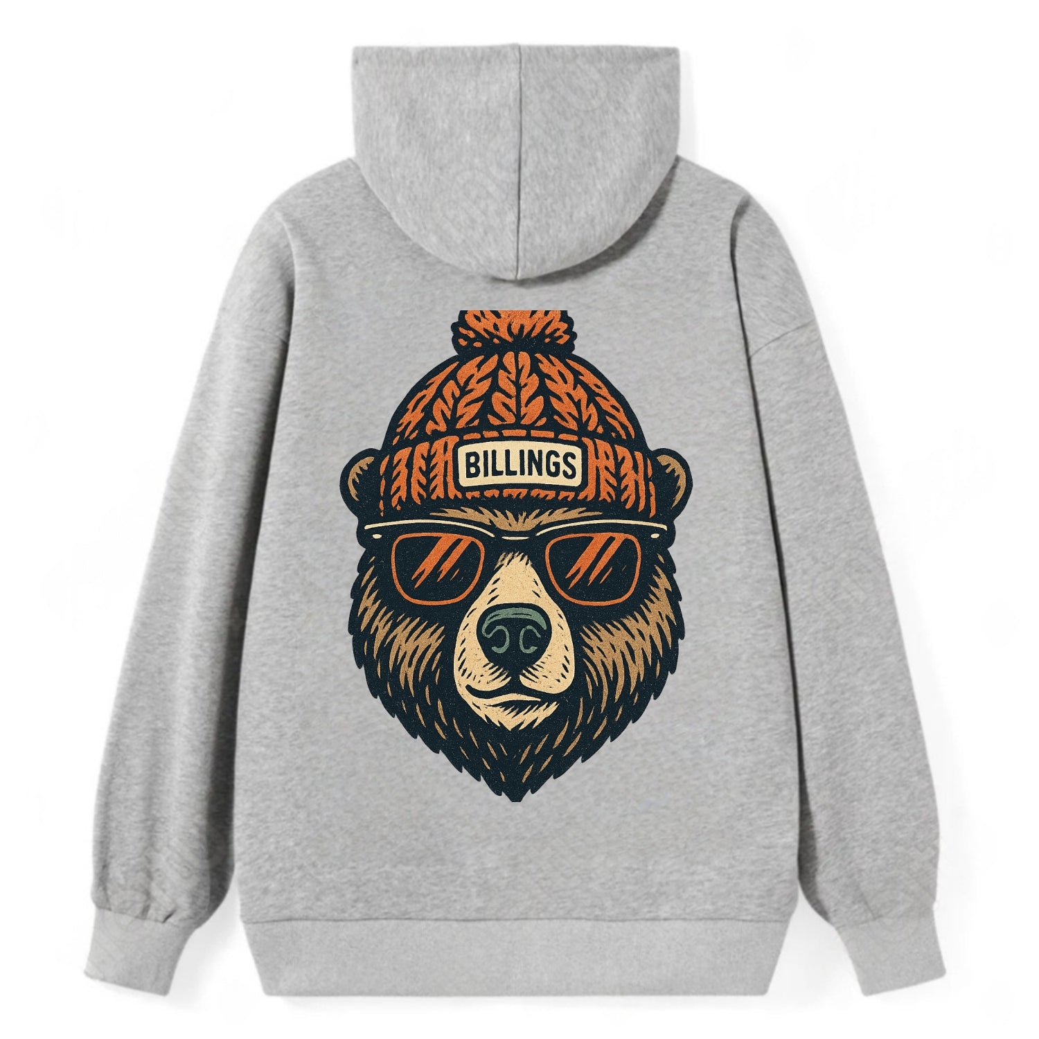 Montana Grizzly Bear wearing Billings beanie with pom pom and wayfarer - Classic Pullover Hoodie - Grey