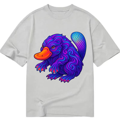 Quirky platypus with bill glowing in neon orange, beaver tail with holographic - Classic T-shirt