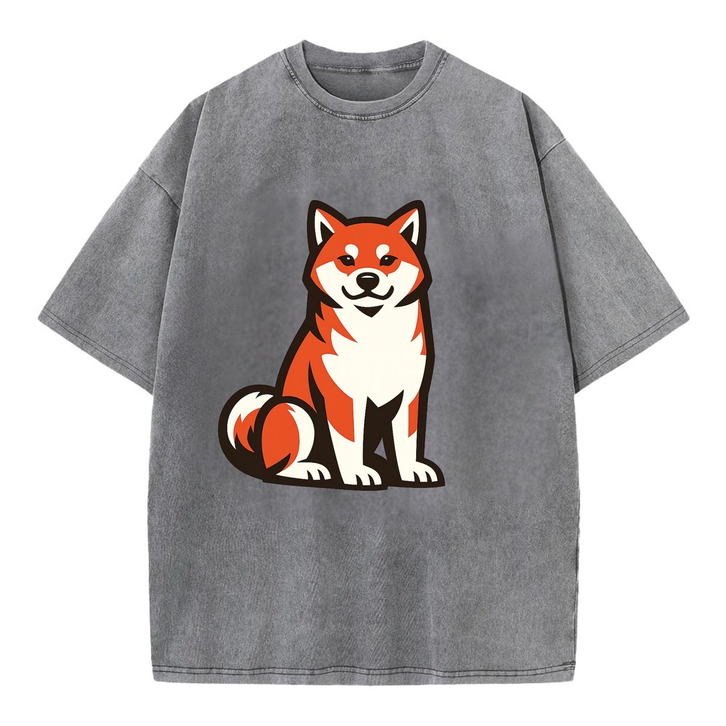 Sitting Shiba Inu Emblem - Vintage T-shirt - Grey